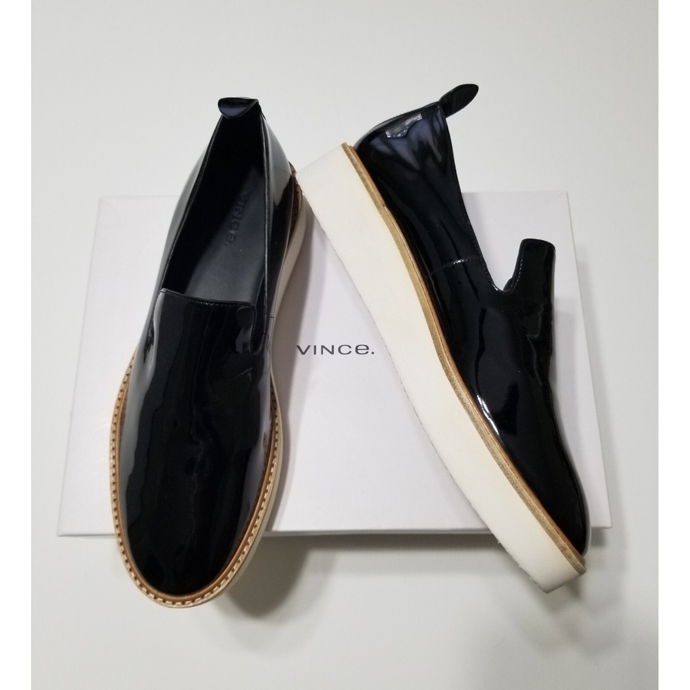 Vince Sanders Patent Leather Platform Slip On Sneakers Black NIB Size 8.5 $275